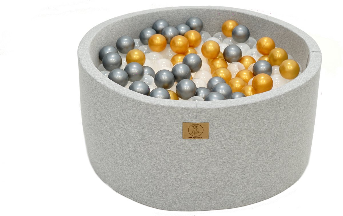 Ballenbakje.nl - Ballenbak XL Licht Grijs | 90x30 cm | Inclusief 200 ballen - Grijs, Goud, Transparant